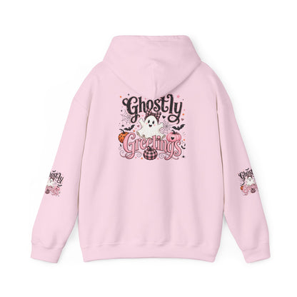 Ghostly Greetings Hoodie — Cute Retro Halloween Ghost Pullover