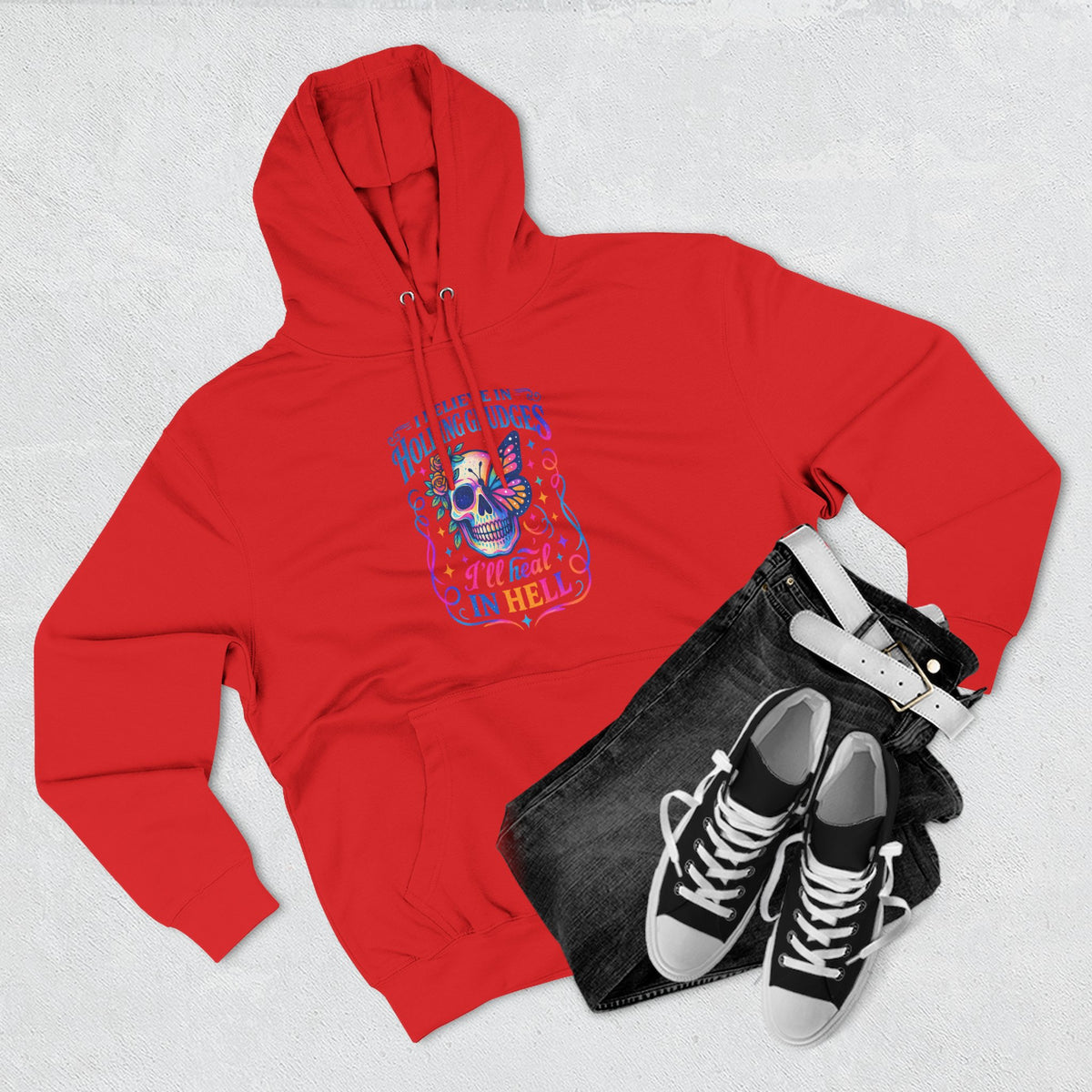 Skull & Butterfly Hoodie — "I Believe in Holding Grudges, I’ll Meet You in Hell" Graphic Hoodie