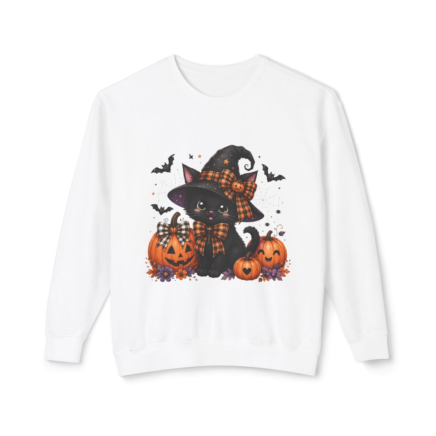Halloween Black Cat Sweatshirt — Cute Witchy Pumpkin Crewneck