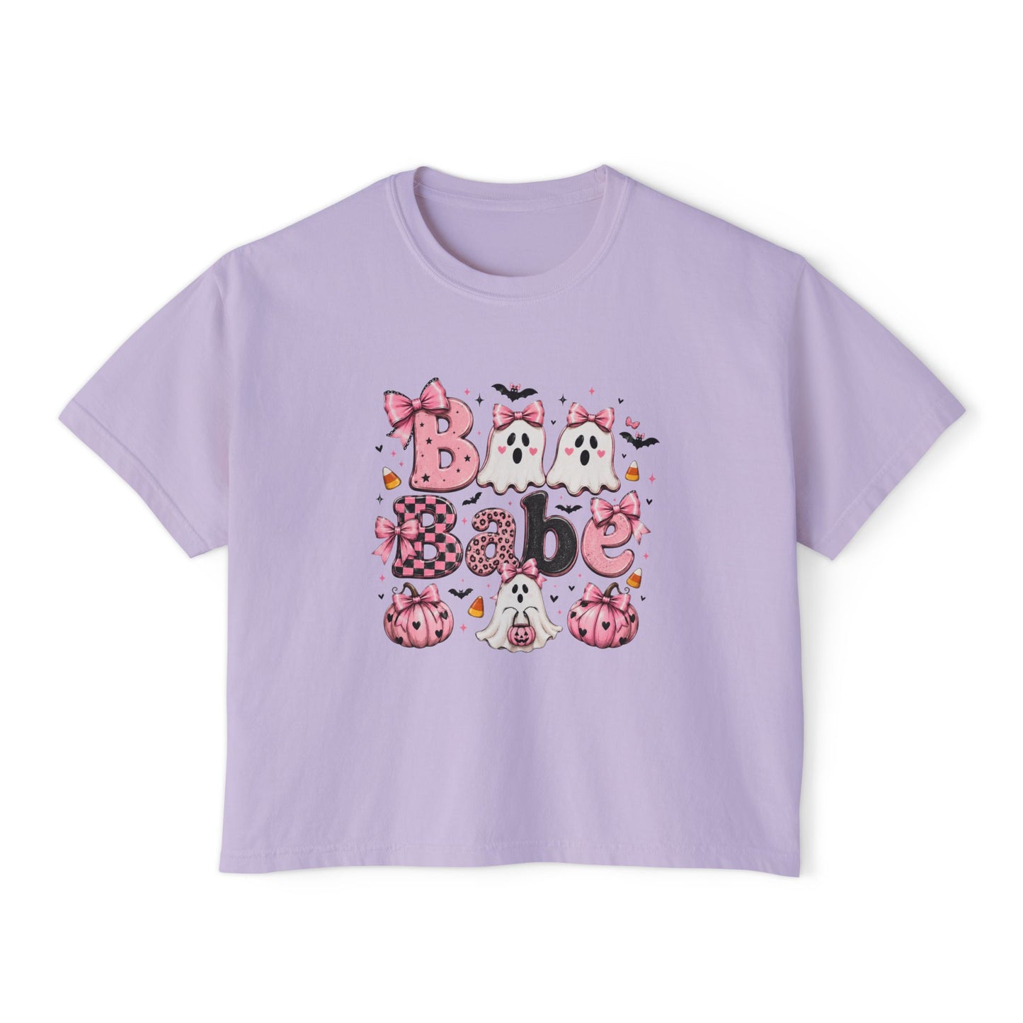 Halloween Babe Boxy Tee — Cute Pink Ghosts & Pumpkins Women's T-Shirt