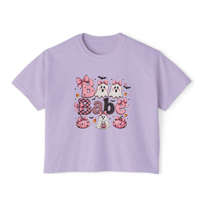 Halloween Babe Boxy Tee — Cute Pink Ghosts & Pumpkins Women's T-Shirt