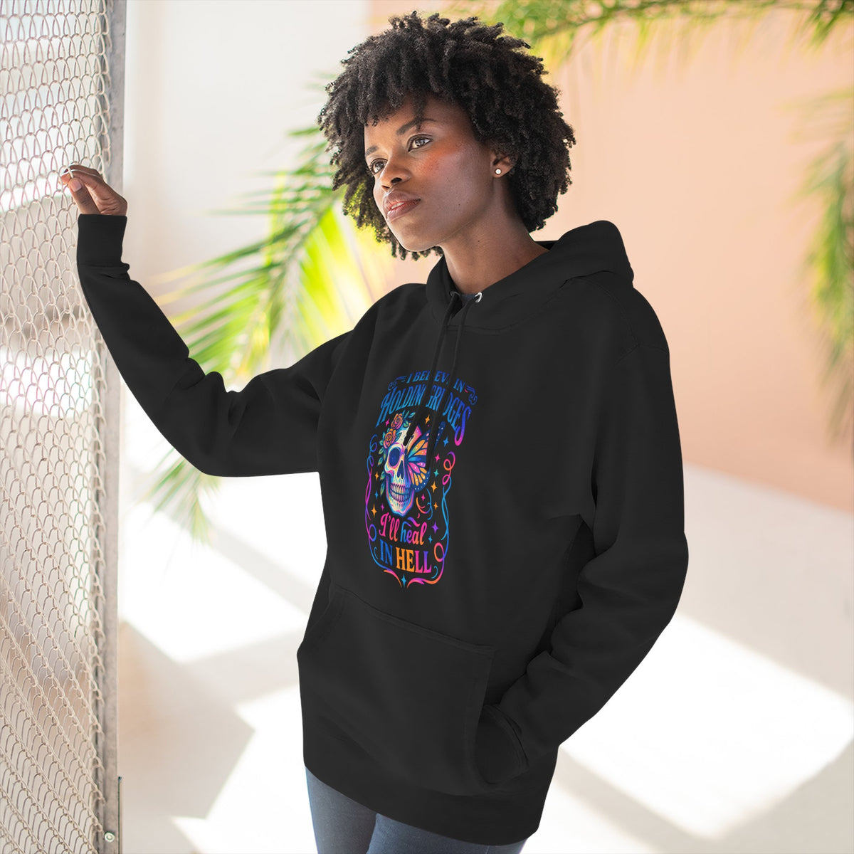 Skull & Butterfly Hoodie — "I Believe in Holding Grudges, I’ll Meet You in Hell" Graphic Hoodie