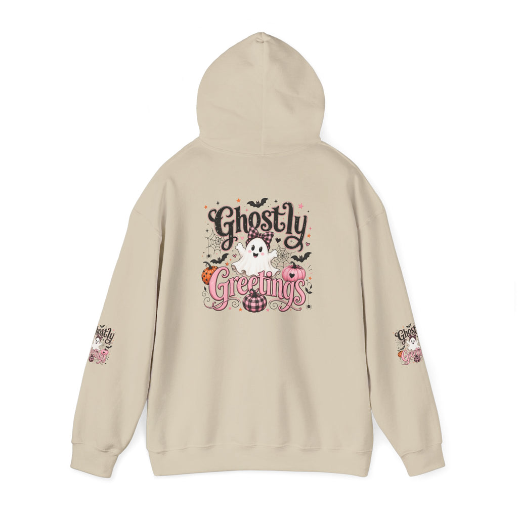 Ghostly Greetings Hoodie — Cute Retro Halloween Ghost Pullover