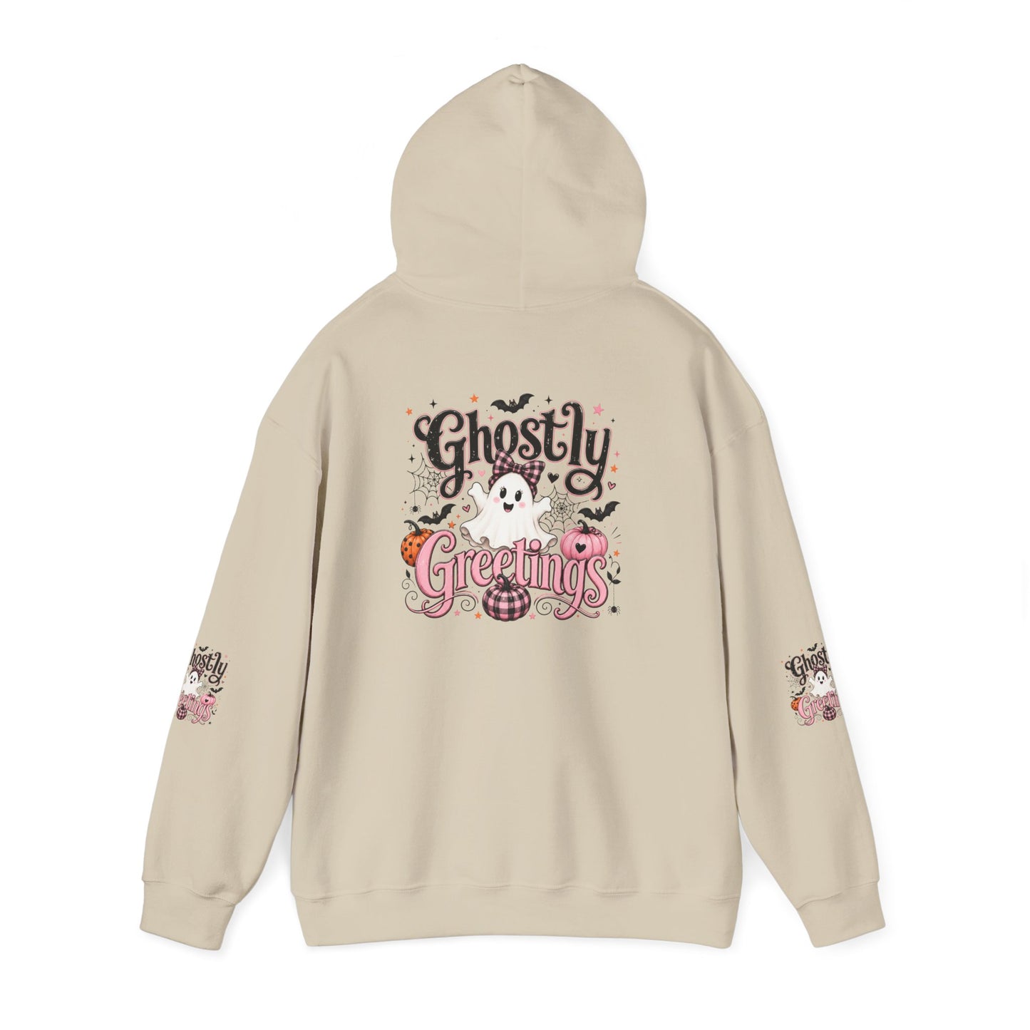 Ghostly Greetings Hoodie — Cute Retro Halloween Ghost Pullover