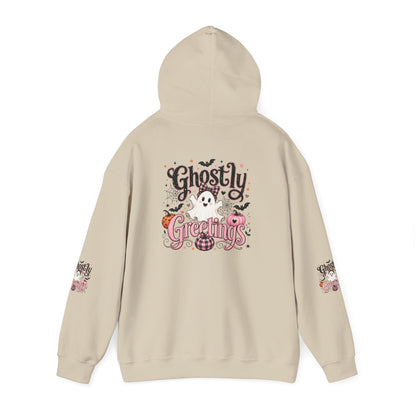 Ghostly Greetings Hoodie — Cute Retro Halloween Ghost Pullover