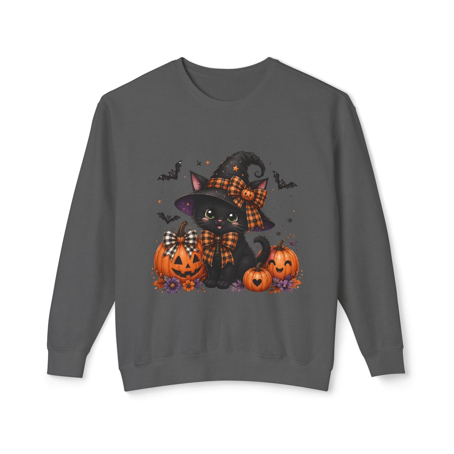 Halloween Black Cat Sweatshirt — Cute Witchy Pumpkin Crewneck