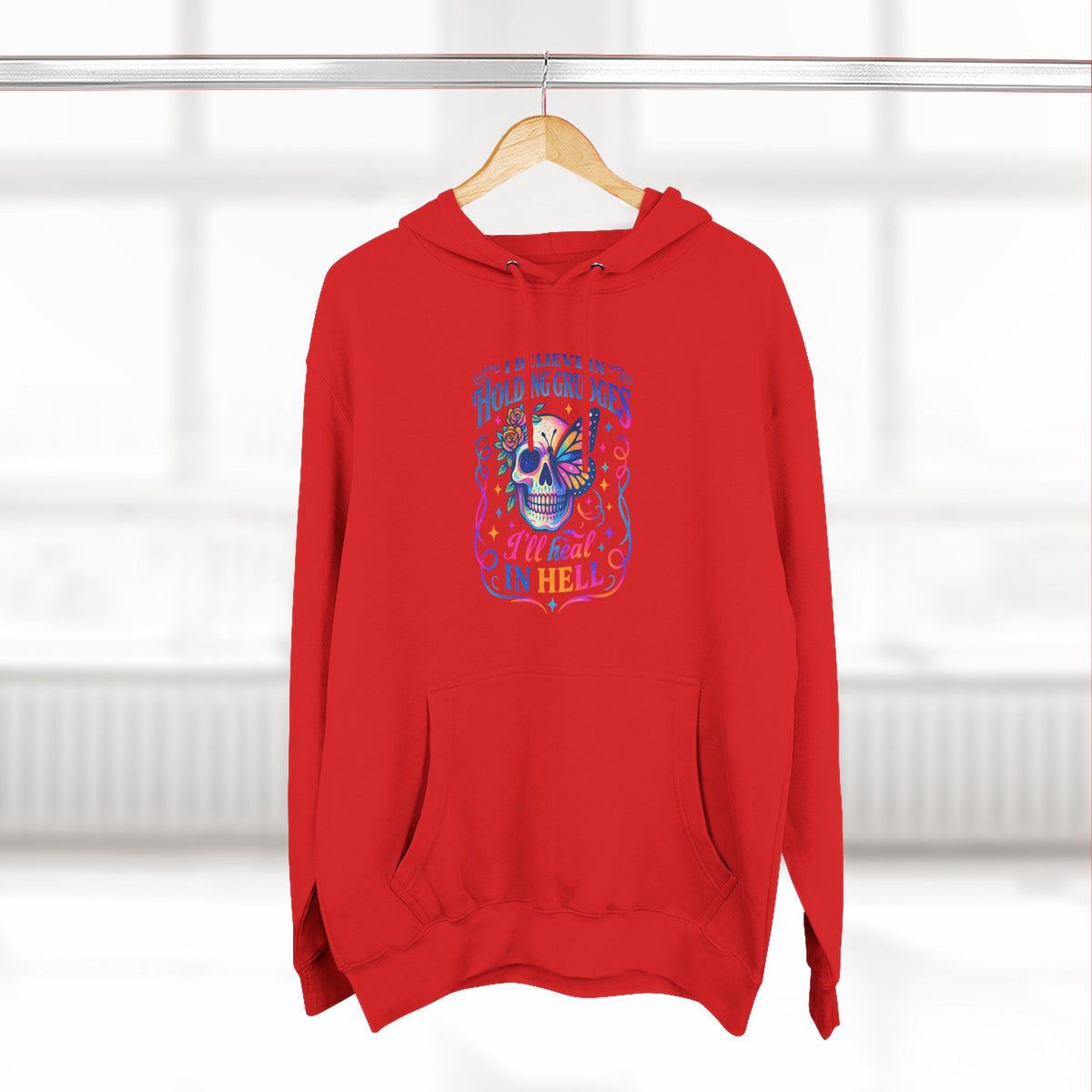 Skull & Butterfly Hoodie — "I Believe in Holding Grudges, I’ll Meet You in Hell" Graphic Hoodie