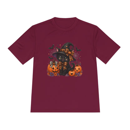 Halloween Witch Cat Tee — Cute Black Cat with Pumpkins & Bats Moisture‑Wicking Shirt