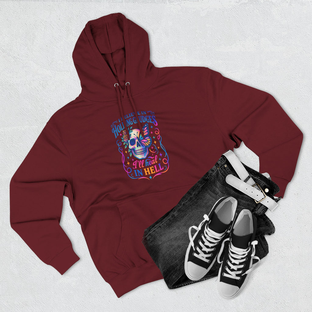 Skull & Butterfly Hoodie — "I Believe in Holding Grudges, I’ll Meet You in Hell" Graphic Hoodie