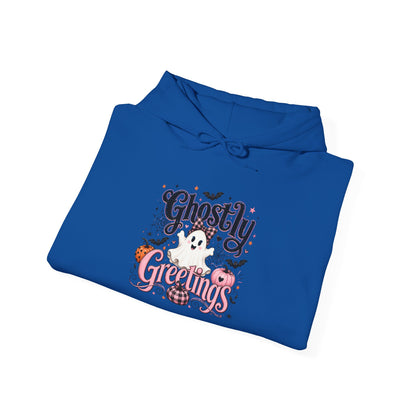 Ghostly Greetings Hoodie — Cute Retro Halloween Ghost Pullover