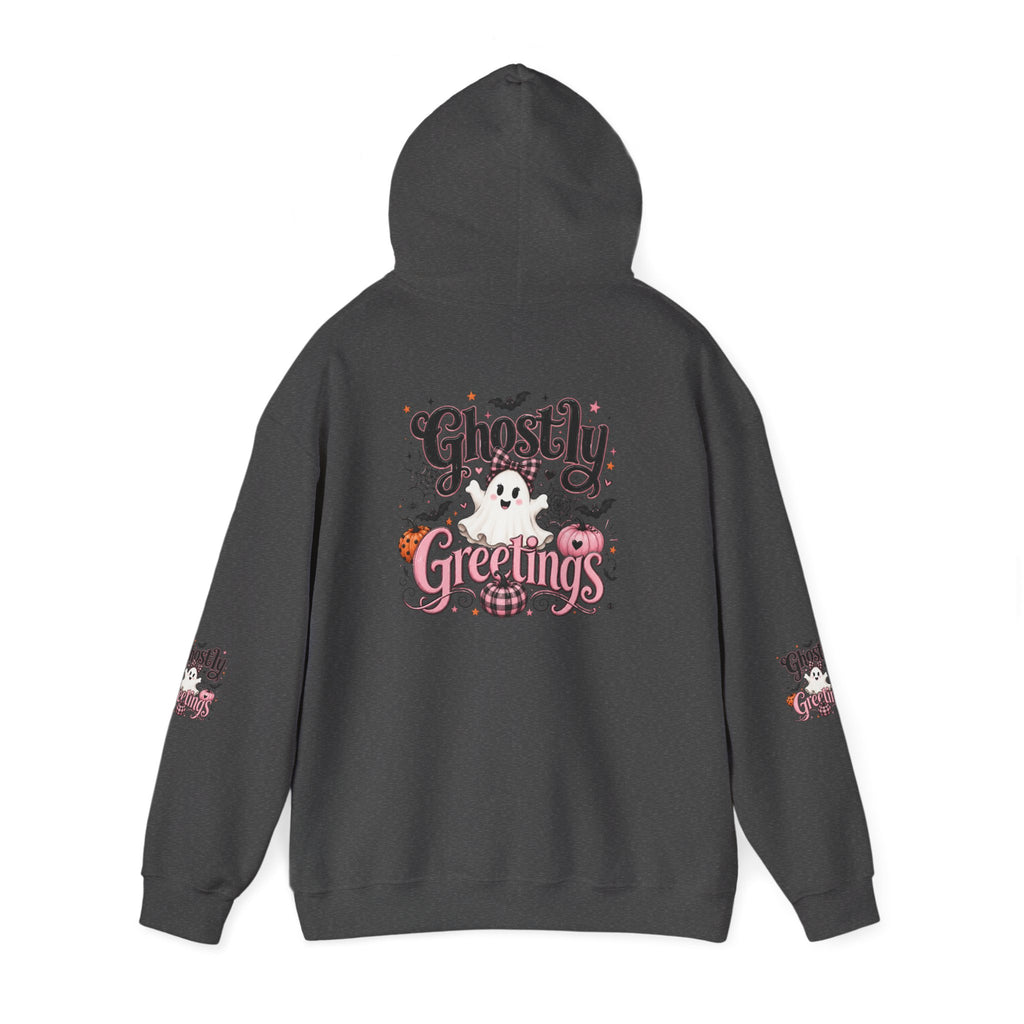 Ghostly Greetings Hoodie — Cute Retro Halloween Ghost Pullover