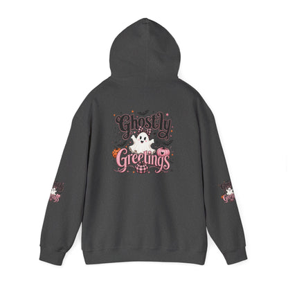 Ghostly Greetings Hoodie — Cute Retro Halloween Ghost Pullover