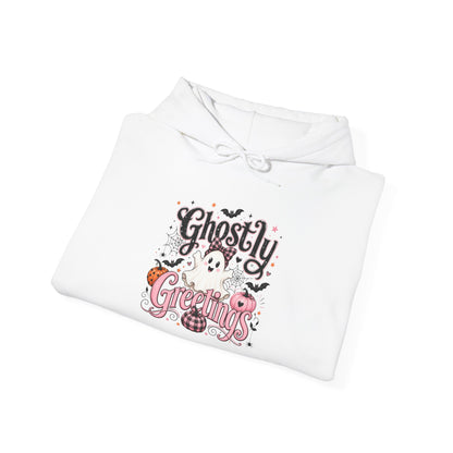 Ghostly Greetings Hoodie — Cute Retro Halloween Ghost Pullover