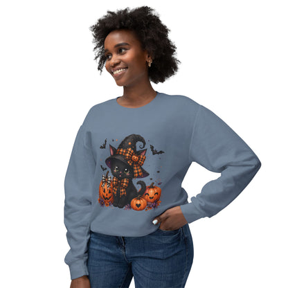 Halloween Black Cat Sweatshirt — Cute Witchy Pumpkin Crewneck