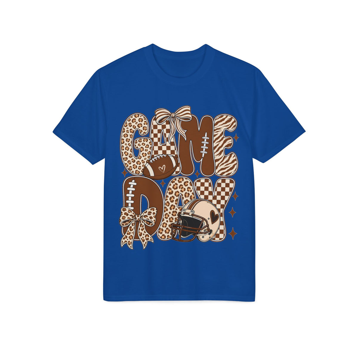 Game Day Mom Football T-Shirt — Leopard & Checkerboard Sport Design