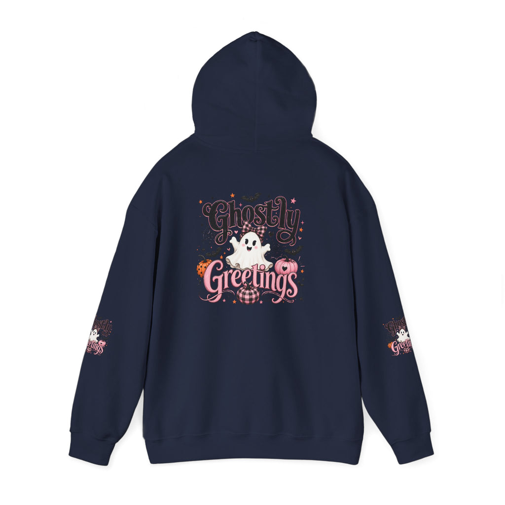 Ghostly Greetings Hoodie — Cute Retro Halloween Ghost Pullover