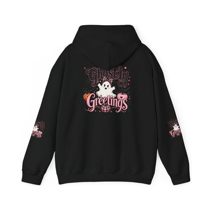 Ghostly Greetings Hoodie — Cute Retro Halloween Ghost Pullover