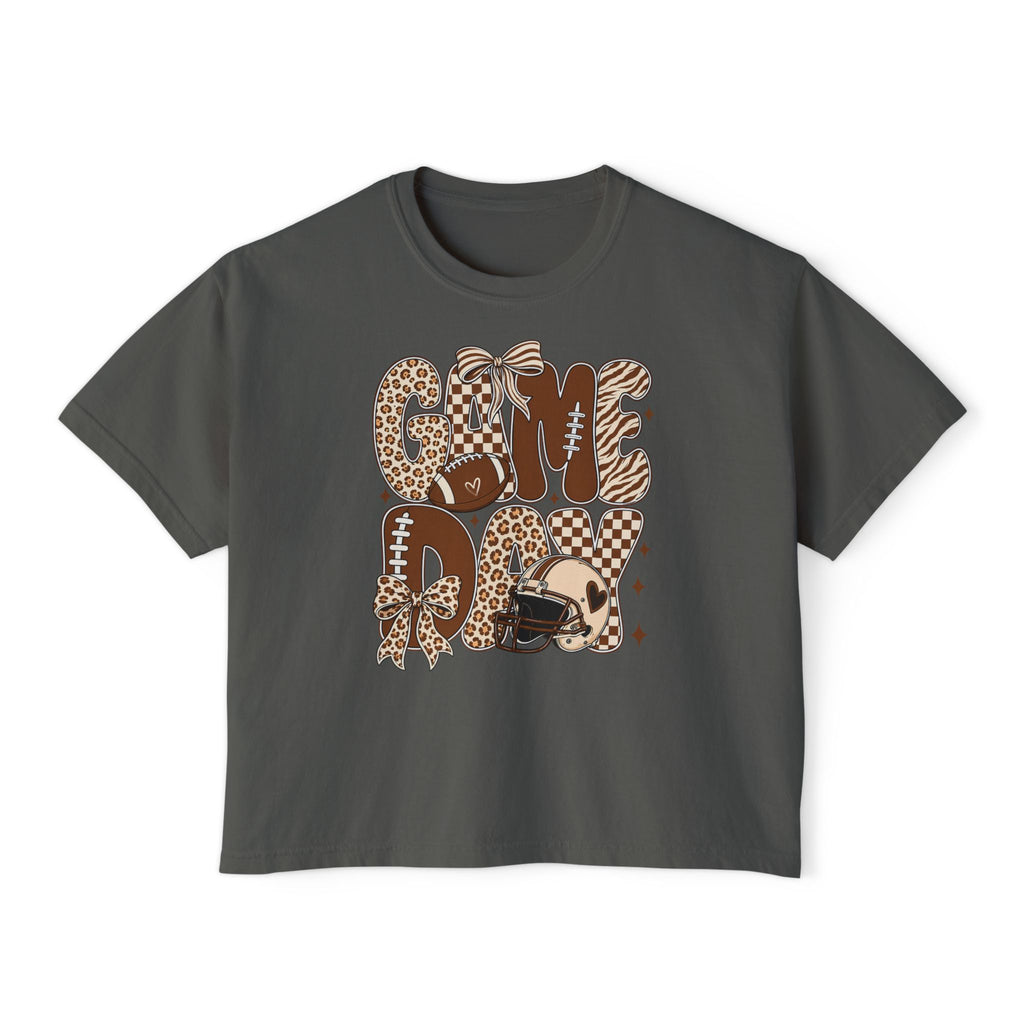 Game Day Tee — Leopard Print "Game Day" Football Graphic Women's Boxy Tee