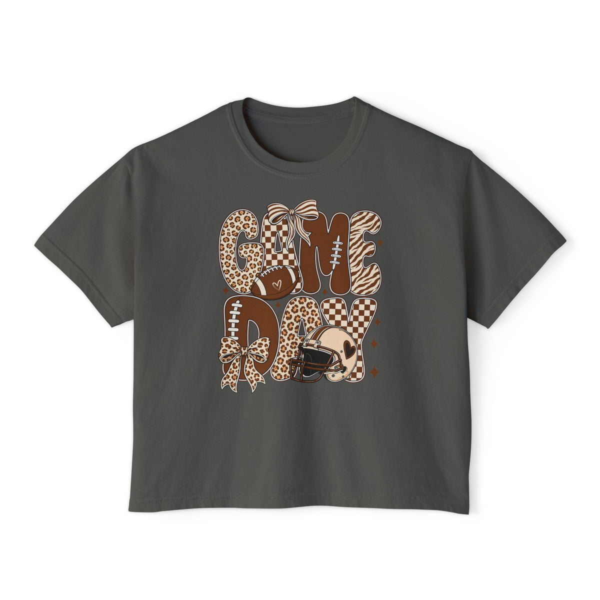 Game Day Tee — Leopard Print "Game Day" Football Graphic Women's Boxy Tee