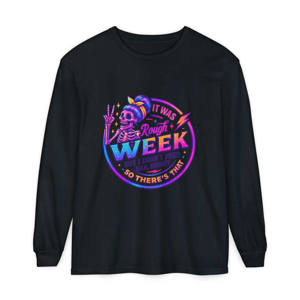 Long Sleeve T-Shirt — “It Was a Rough Week” Retro Skull Graphic