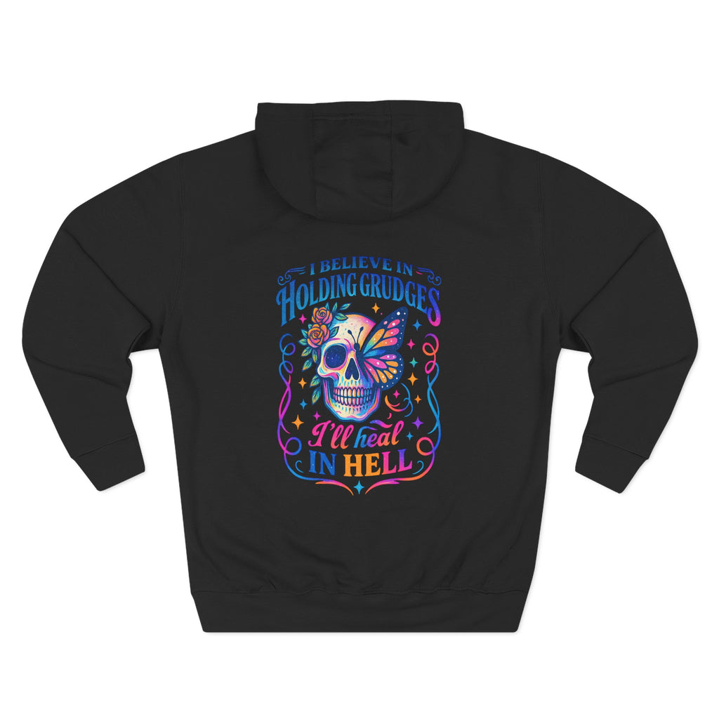 Skull & Butterfly Hoodie — "I Believe in Holding Grudges, I’ll Meet You in Hell" Graphic Hoodie
