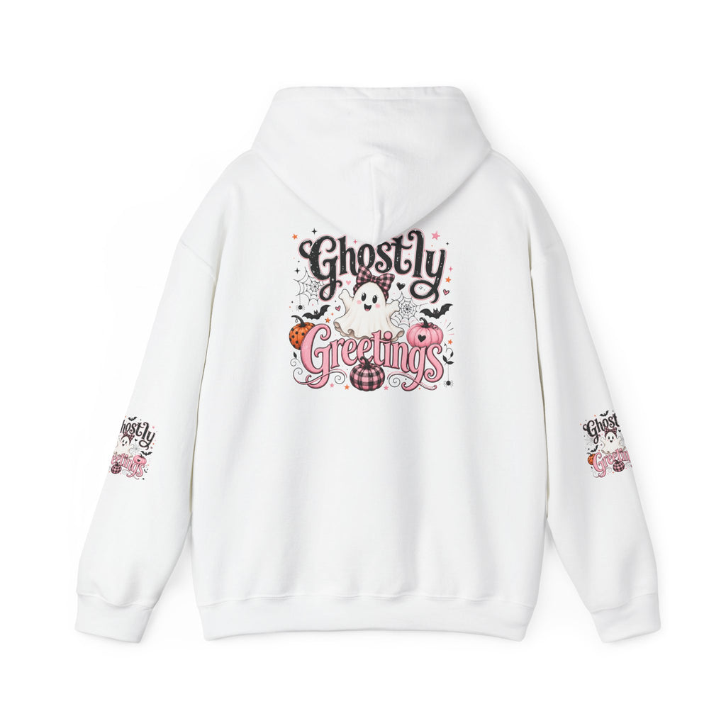 Ghostly Greetings Hoodie — Cute Retro Halloween Ghost Pullover