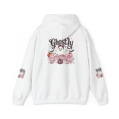 Ghostly Greetings Hoodie — Cute Retro Halloween Ghost Pullover