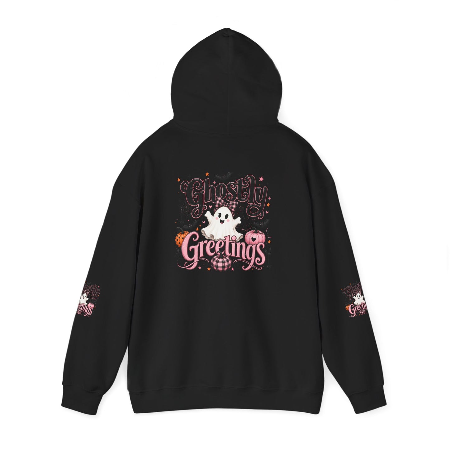 Ghostly Greetings Hoodie — Cute Retro Halloween Ghost Pullover