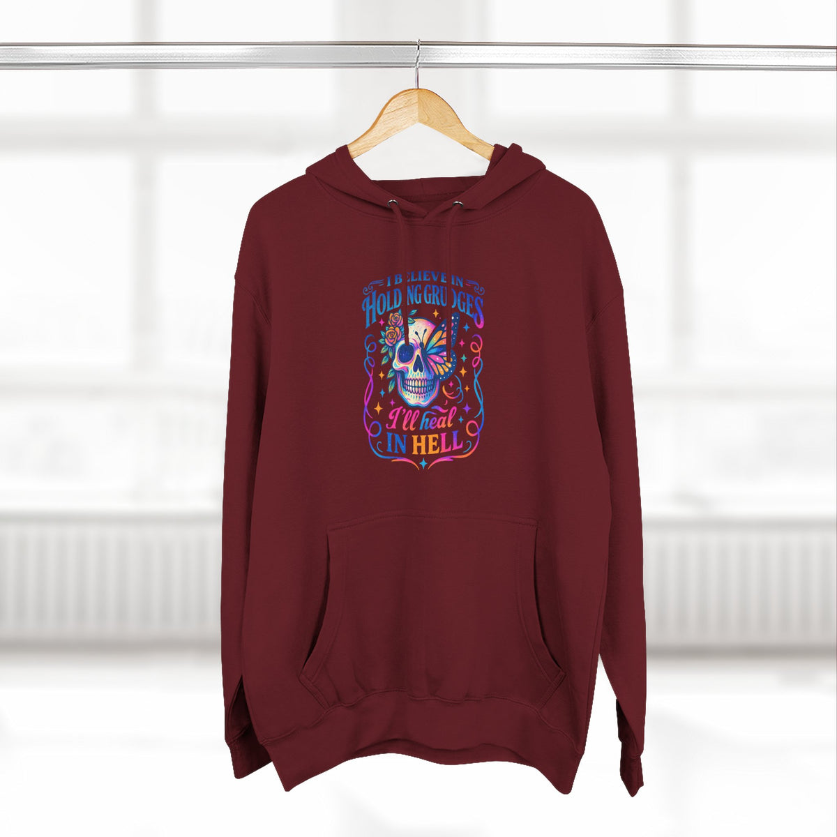 Skull & Butterfly Hoodie — "I Believe in Holding Grudges, I’ll Meet You in Hell" Graphic Hoodie
