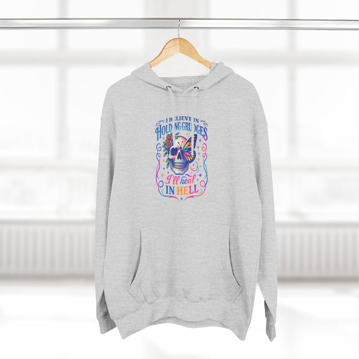 Skull & Butterfly Hoodie — "I Believe in Holding Grudges, I’ll Meet You in Hell" Graphic Hoodie