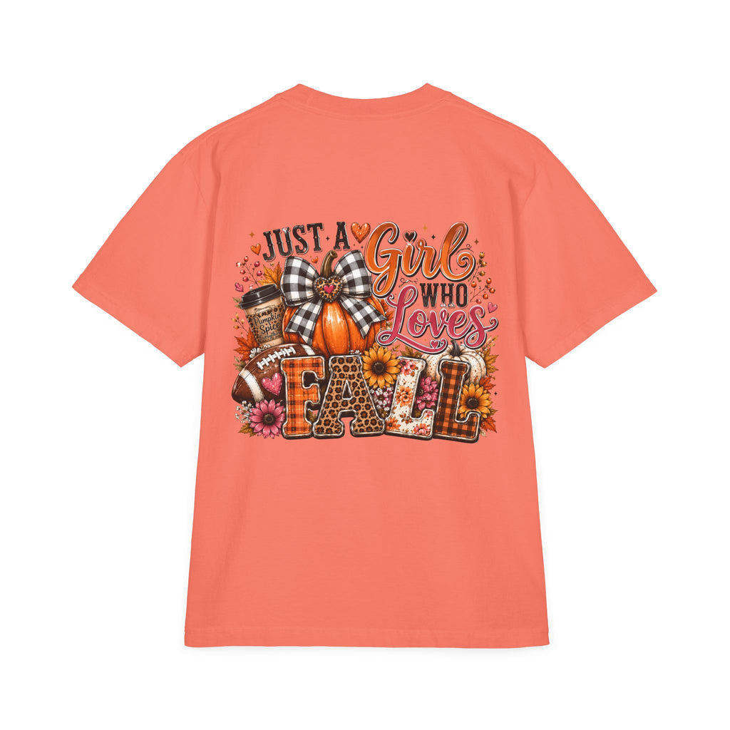 Fall Graphic T‑Shirt — "Just a Girl Who Loves Fall" Pumpkin Plaid Tee