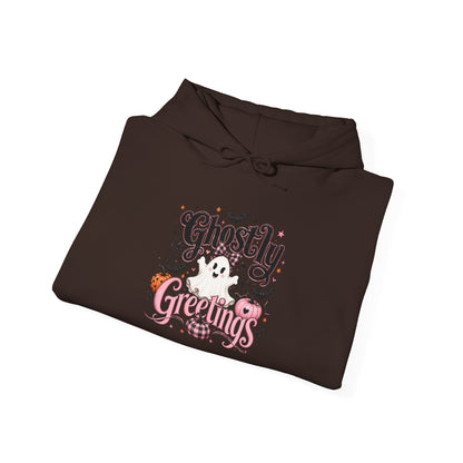 Ghostly Greetings Hoodie — Cute Retro Halloween Ghost Pullover