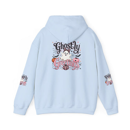 Ghostly Greetings Hoodie — Cute Retro Halloween Ghost Pullover