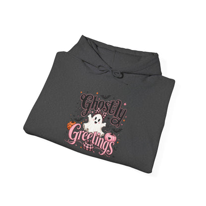 Ghostly Greetings Hoodie — Cute Retro Halloween Ghost Pullover