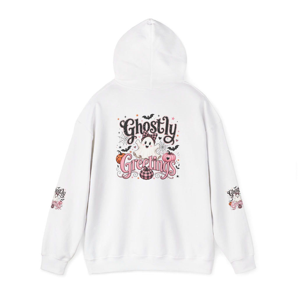 Ghostly Greetings Hoodie — Cute Retro Halloween Ghost Pullover