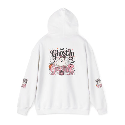 Ghostly Greetings Hoodie — Cute Retro Halloween Ghost Pullover