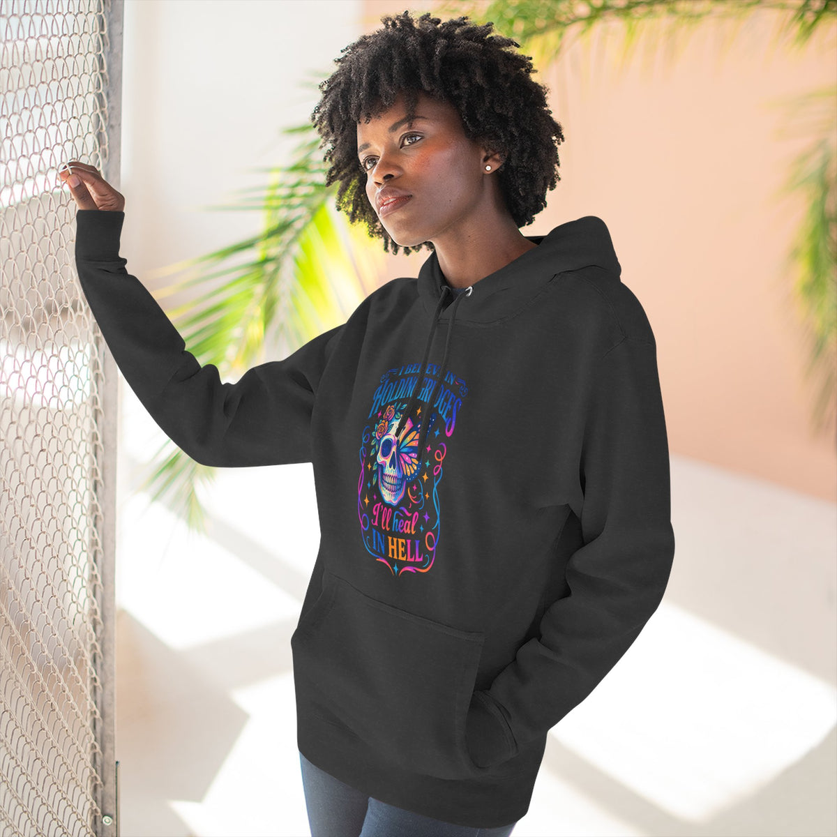 Skull & Butterfly Hoodie — "I Believe in Holding Grudges, I’ll Meet You in Hell" Graphic Hoodie