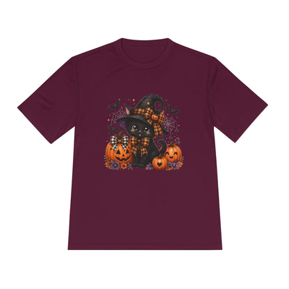Halloween Witch Cat Tee — Cute Black Cat with Pumpkins & Bats Moisture‑Wicking Shirt