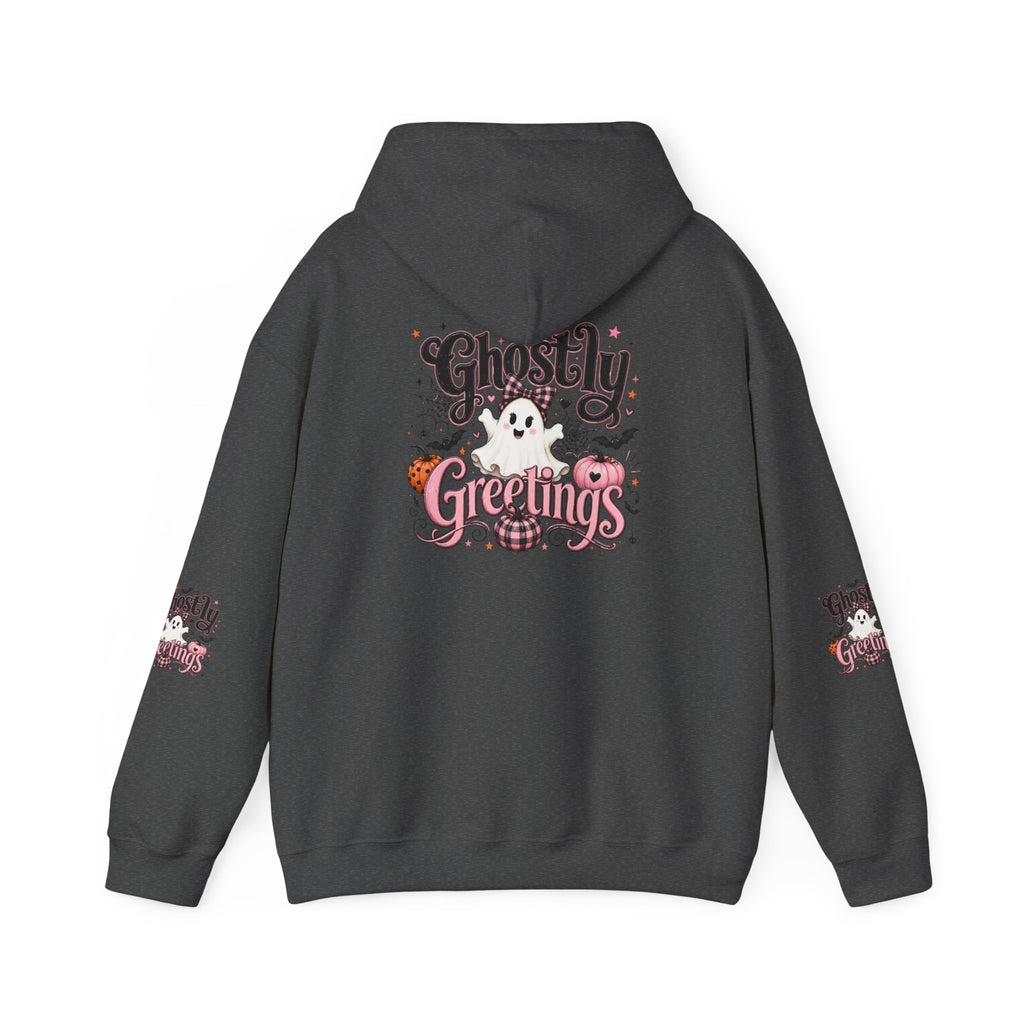 Ghostly Greetings Hoodie — Cute Retro Halloween Ghost Pullover