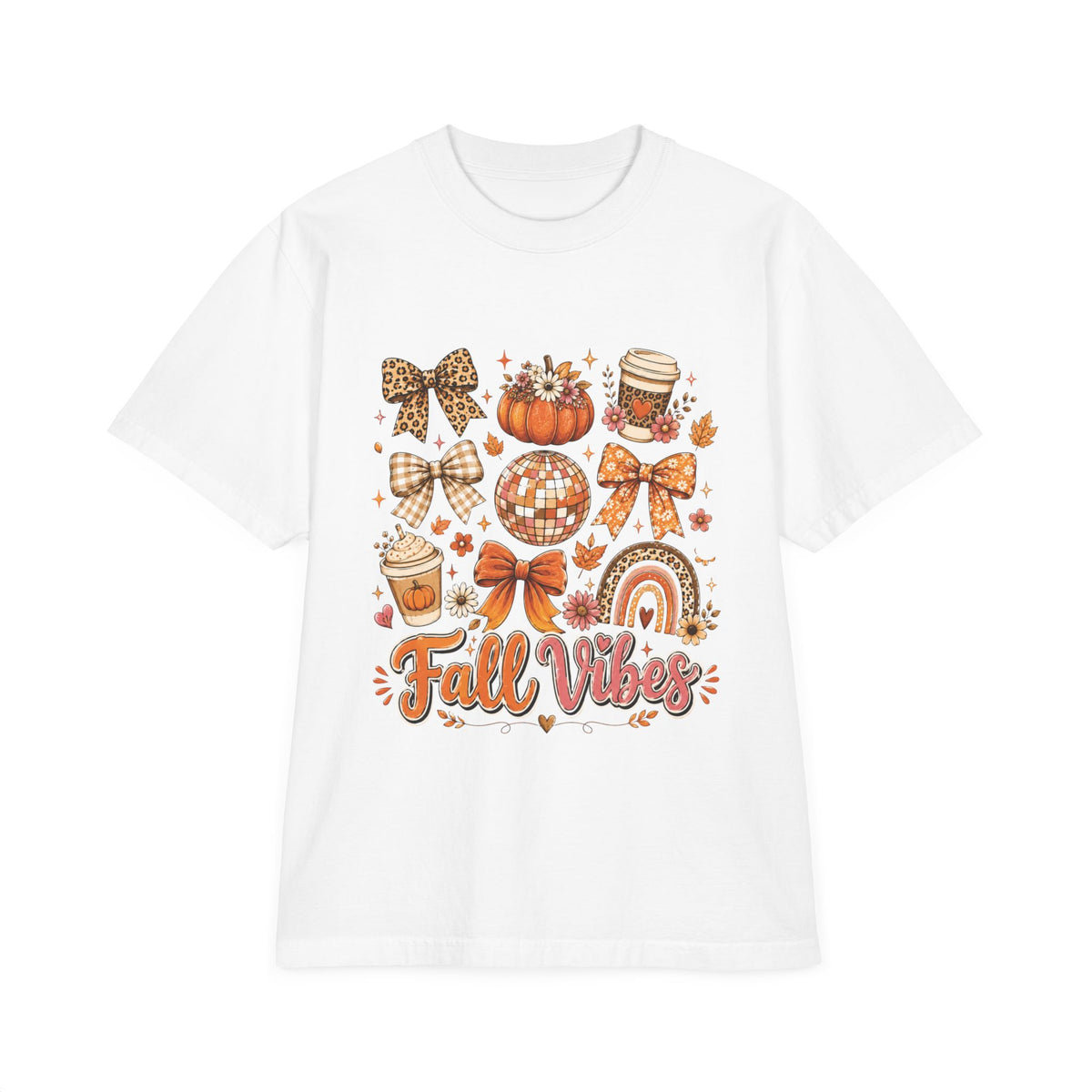 Fall Vibes Graphic T-Shirt — Autumn Pumpkin, Coffee & Cozy Icons Tee