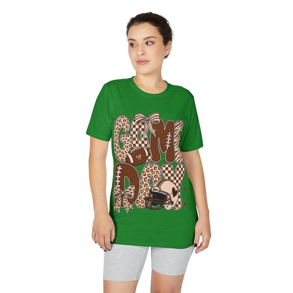 Game Day Mom Football T-Shirt — Leopard & Checkerboard Sport Design