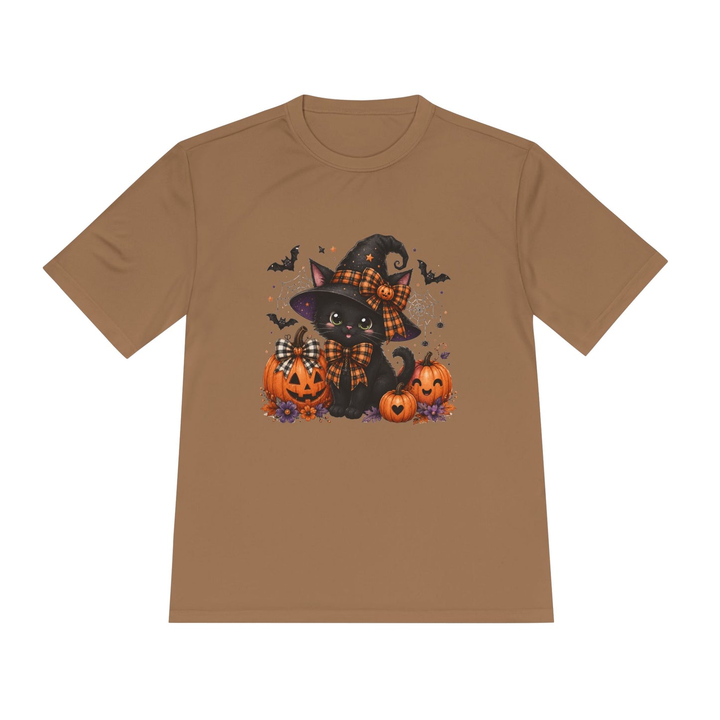 Halloween Witch Cat Tee — Cute Black Cat with Pumpkins & Bats Moisture‑Wicking Shirt