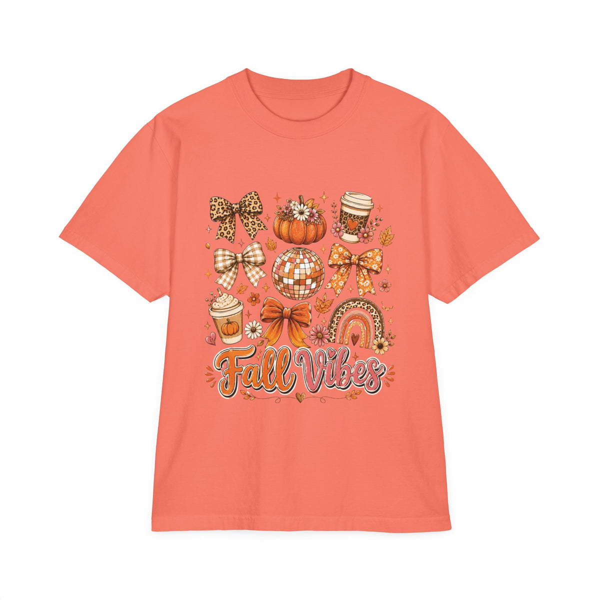 Fall Vibes Graphic T-Shirt — Autumn Pumpkin, Coffee & Cozy Icons Tee