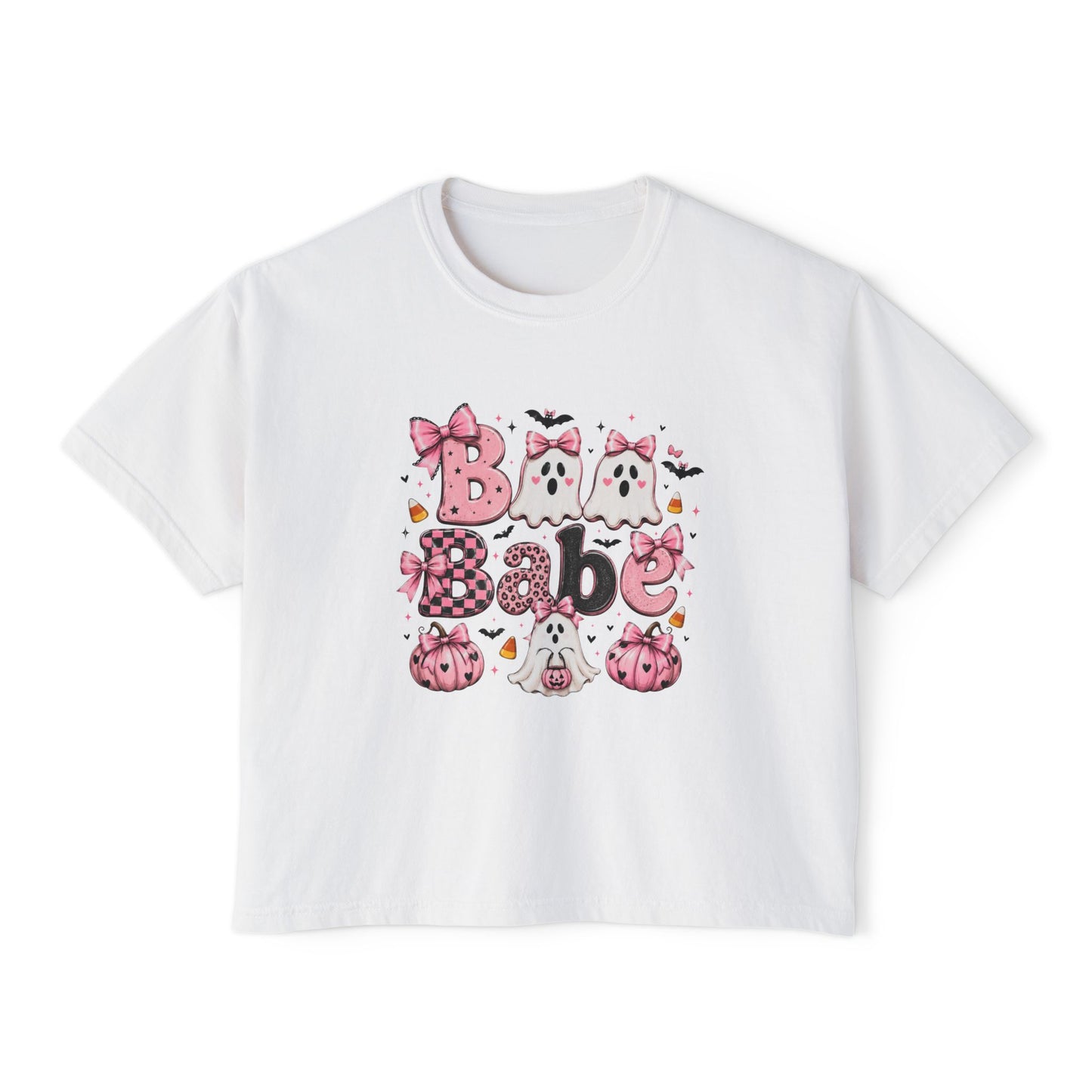 Halloween Babe Boxy Tee — Cute Pink Ghosts & Pumpkins Women's T-Shirt