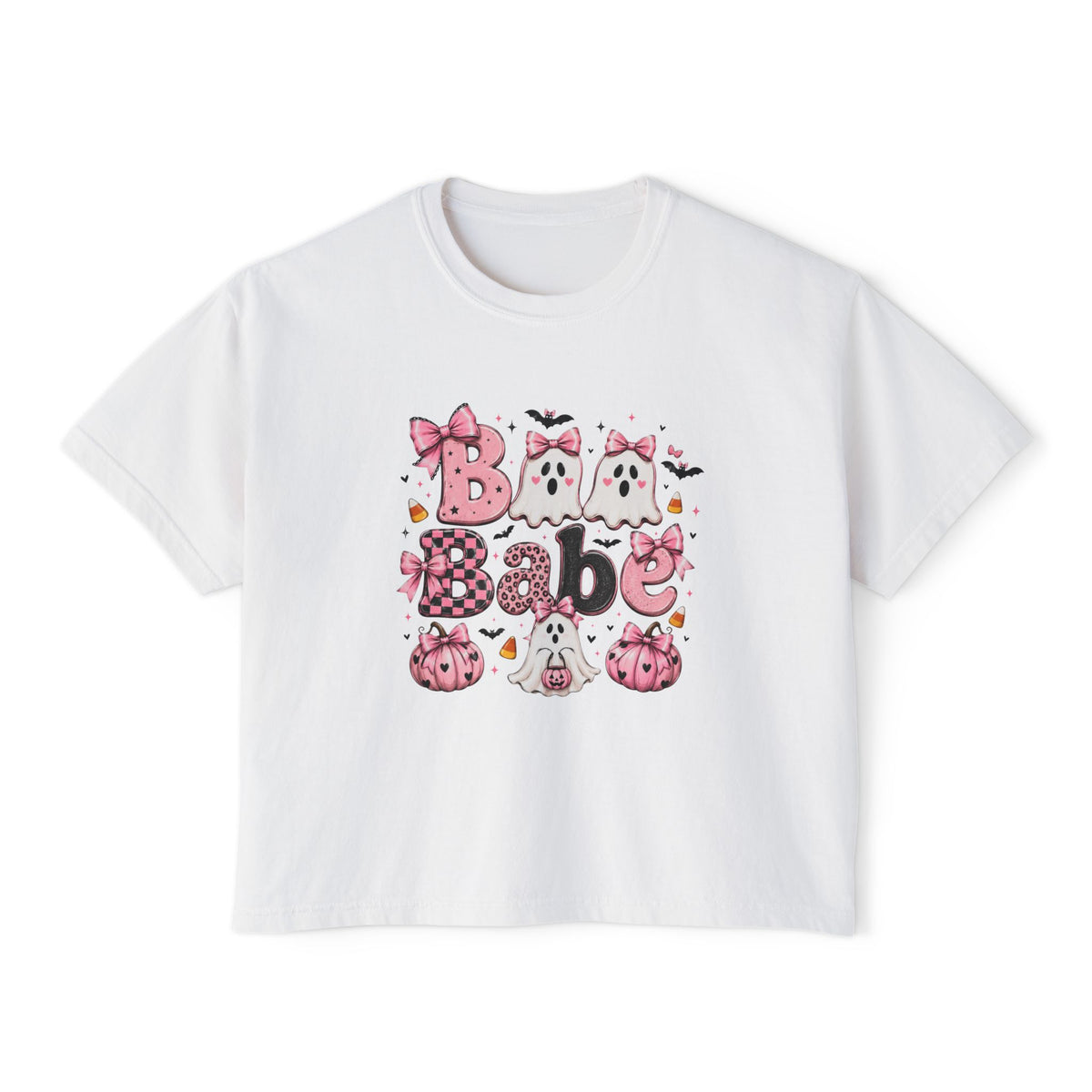 Halloween Babe Boxy Tee — Cute Pink Ghosts & Pumpkins Women's T-Shirt