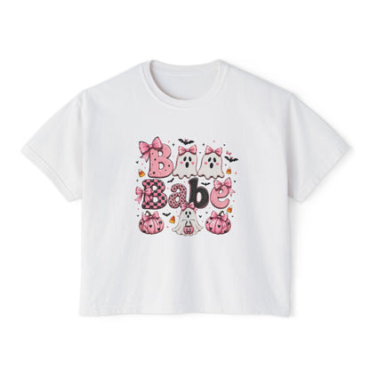 Halloween Babe Boxy Tee — Cute Pink Ghosts & Pumpkins Women's T-Shirt