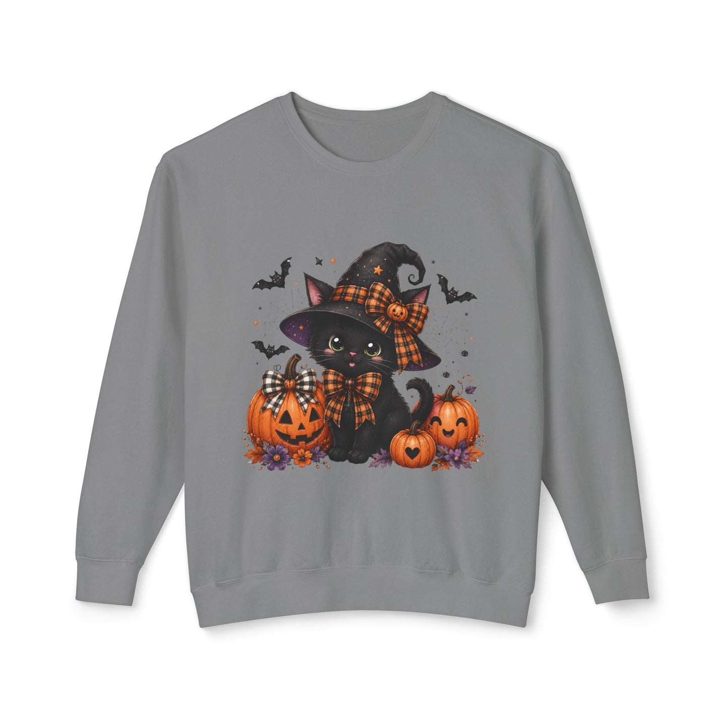 Halloween Black Cat Sweatshirt — Cute Witchy Pumpkin Crewneck