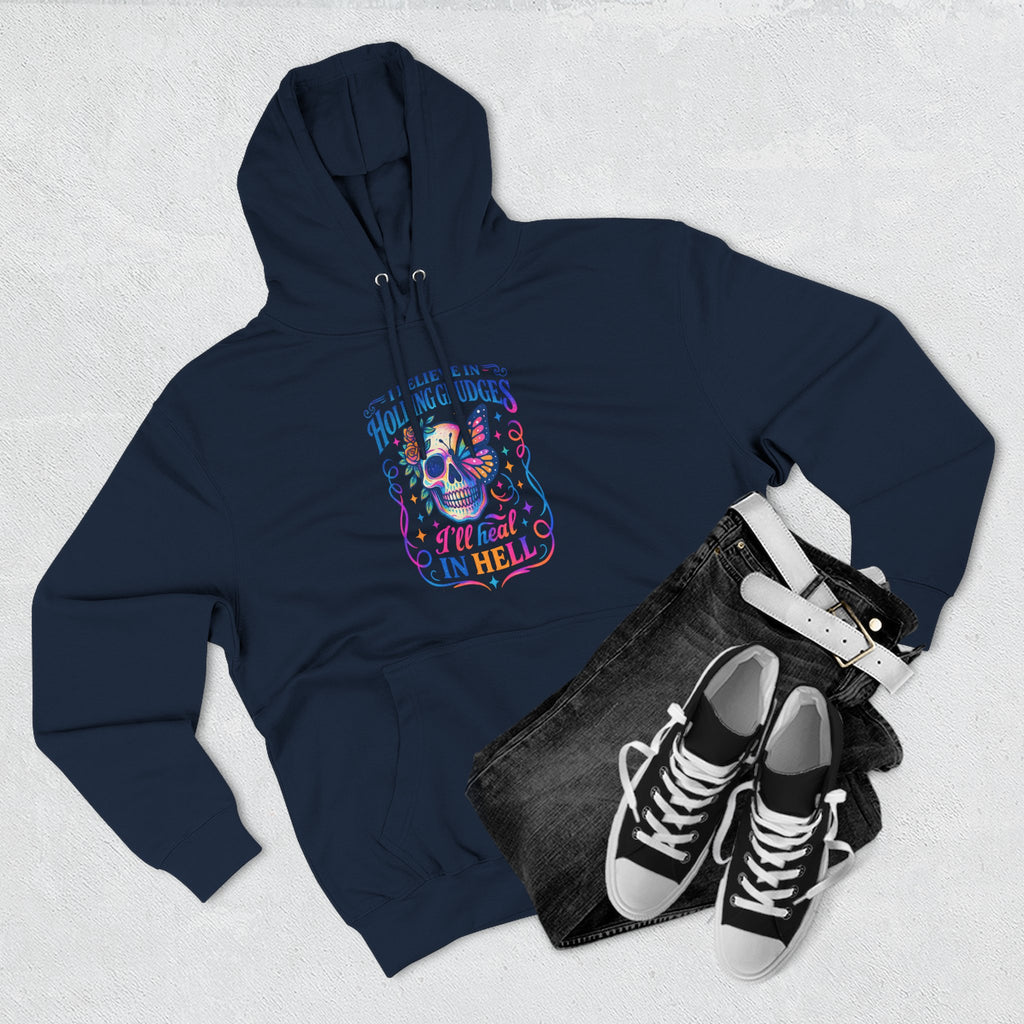Skull & Butterfly Hoodie — "I Believe in Holding Grudges, I’ll Meet You in Hell" Graphic Hoodie