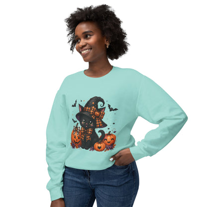 Halloween Black Cat Sweatshirt — Cute Witchy Pumpkin Crewneck