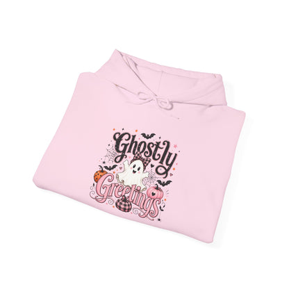Ghostly Greetings Hoodie — Cute Retro Halloween Ghost Pullover